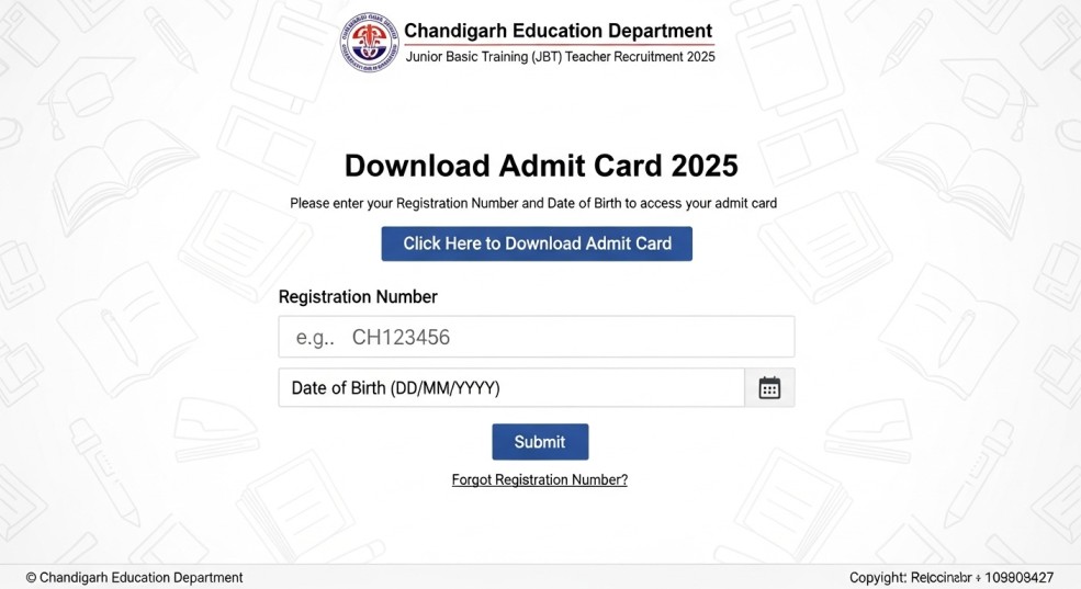 Chandigarh JBT Teacher Admit Card 2025 Link