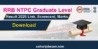RRB NTPC Graduate Level Result 2025 Link, Scorecard, Marks Download